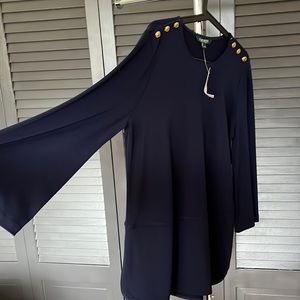 Lauren Ralph Lauren navy, gold button sleeve shirt